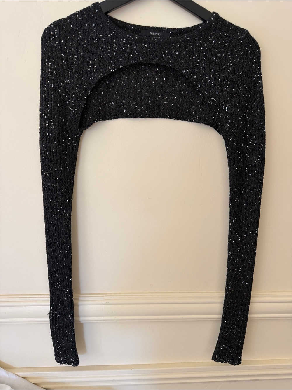 Forever 21 Black Sparkly Sequin Shrug Dancer, Club Attire, Festival Size XS